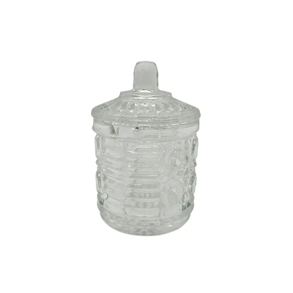 Vintage Federal Glass Pressed Glass Jelly Jar with Lid Diamond Starburst Pattern